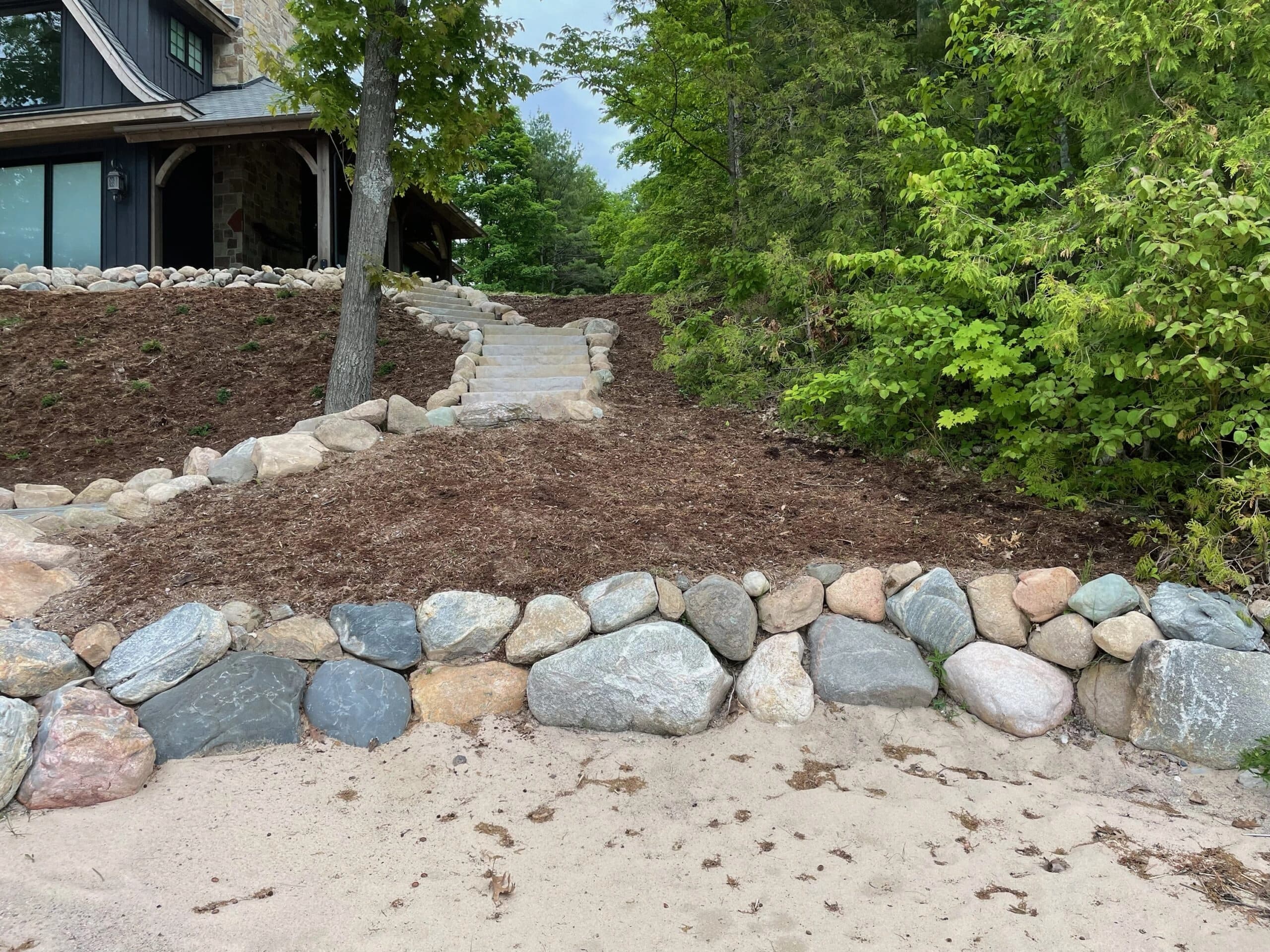 Boulder upper beach terrace at lakefront new build